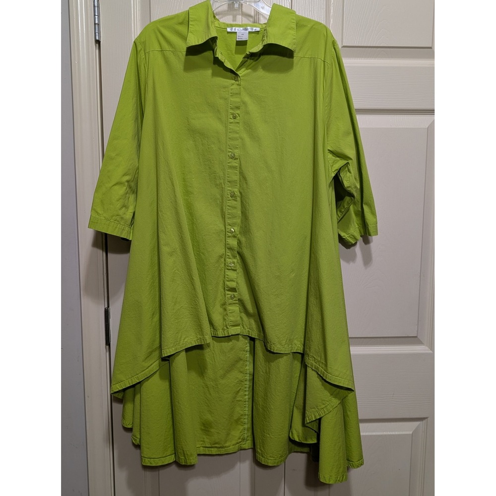K. Jordan Boho Cottagecore High Low Tunic Shirt Lime Green Cotton Plus Size 2X